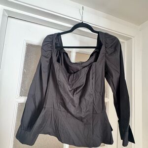 Zara Black Long-Sleeve Square Neck Peplum Blouse